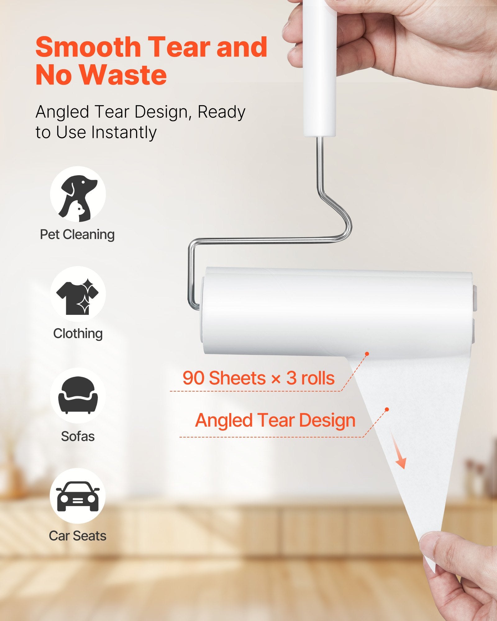 Sticky Lint Roller, 3 Pack Large Pet Hair Rollers Remover Set, 270 Sheets Extra Sticky Lint Roller With Upgraded Handle, Portable Cat And Dog Hair Remover For Carpet, Couch, Clothing And Bedding